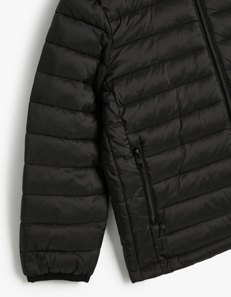 Puffer Jacket Hooded Pocket Zippered