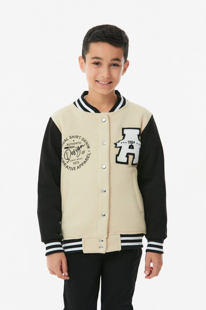 Embroidered Snap Fasten Unisex Children's College Jacket