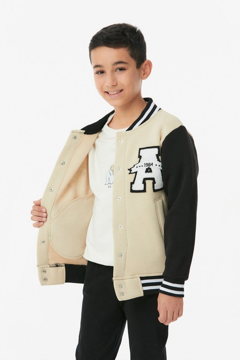 Embroidered Snap Fasten Unisex Children's College Jacket