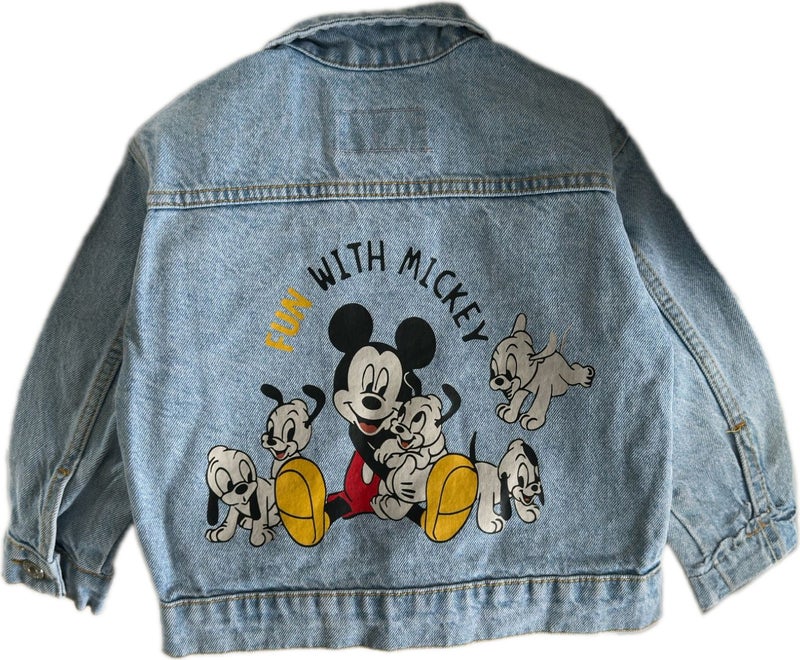 My Little One's Cici Character Mickey Kids Denim Jacket with Pocket and Buttons - Light Blue