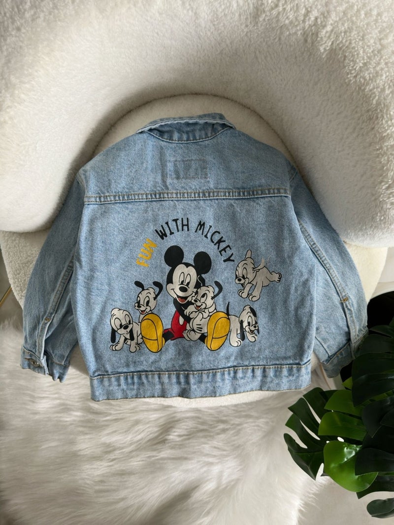 My Little One's Cici Character Mickey Kids Denim Jacket with Pocket and Buttons - Light Blue