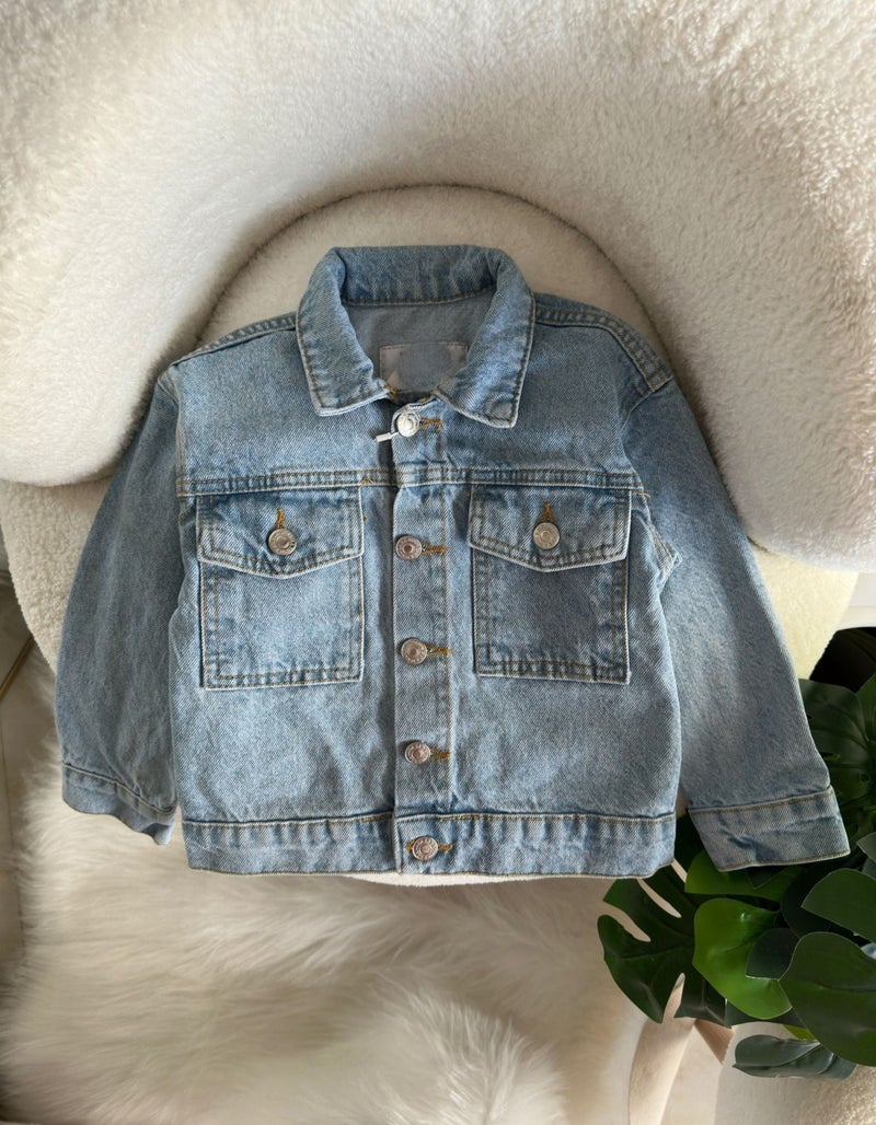 My Little One's Cici Character Mickey Kids Denim Jacket with Pocket and Buttons - Light Blue