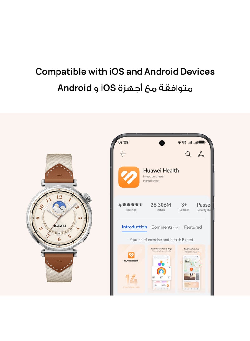 Watch GT 5 41mm Smartwatch, up to 7 Days Battery Life, All-new Running and Cycling Experience, Sharp-Edged Design Watch, Health Tracking, Compatible with iOS and Android Brown