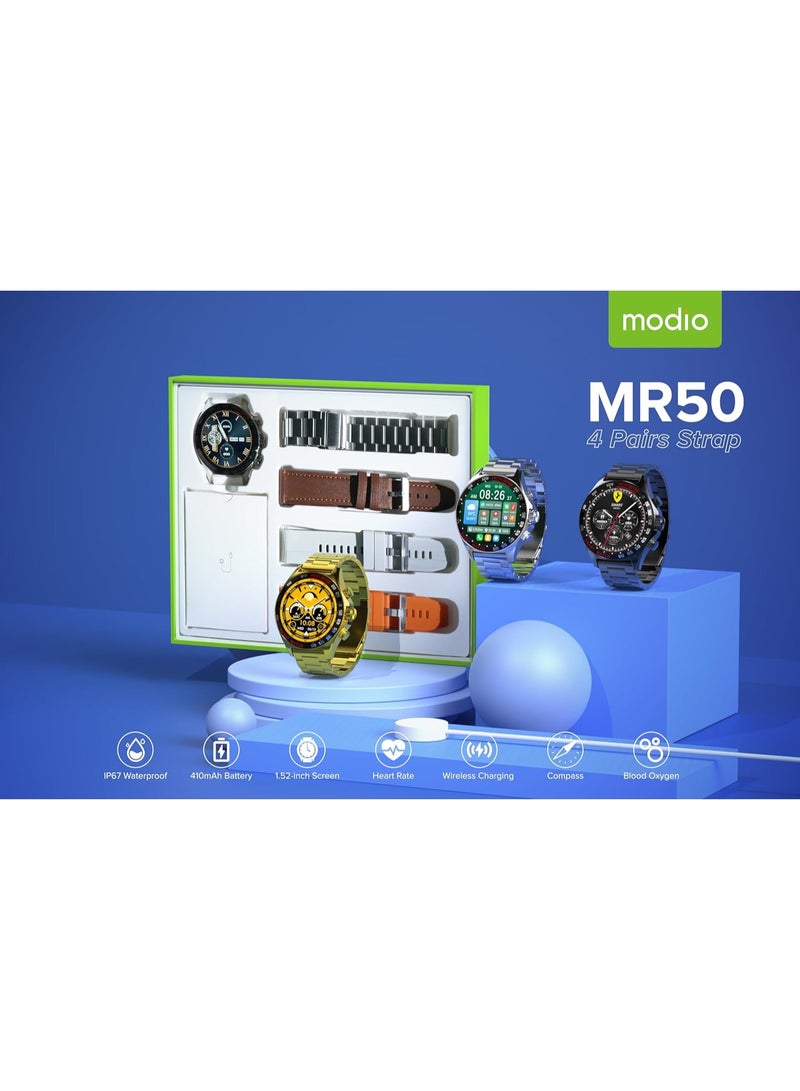 MR50 Smart Watch 1.52 Inch Screen with 4 Bands by Modio, IP67 Waterproof, 410mAh Battery