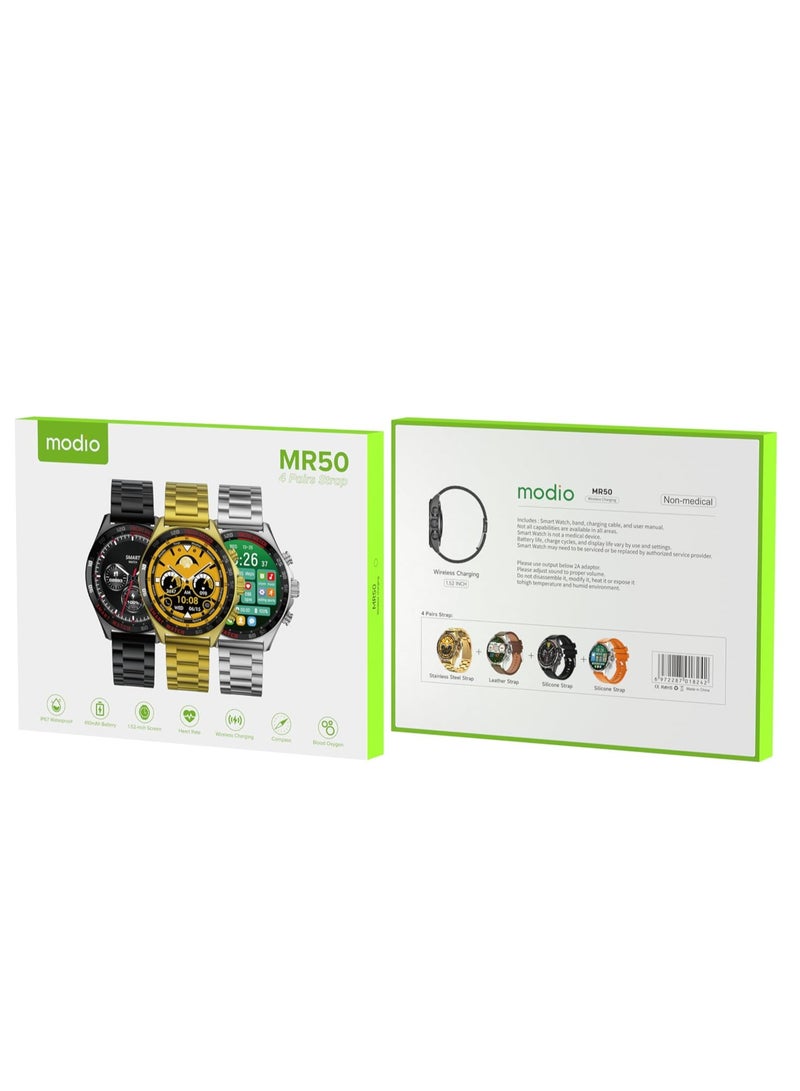 MR50 Smart Watch 1.52 Inch Screen with 4 Bands by Modio, IP67 Waterproof, 410mAh Battery