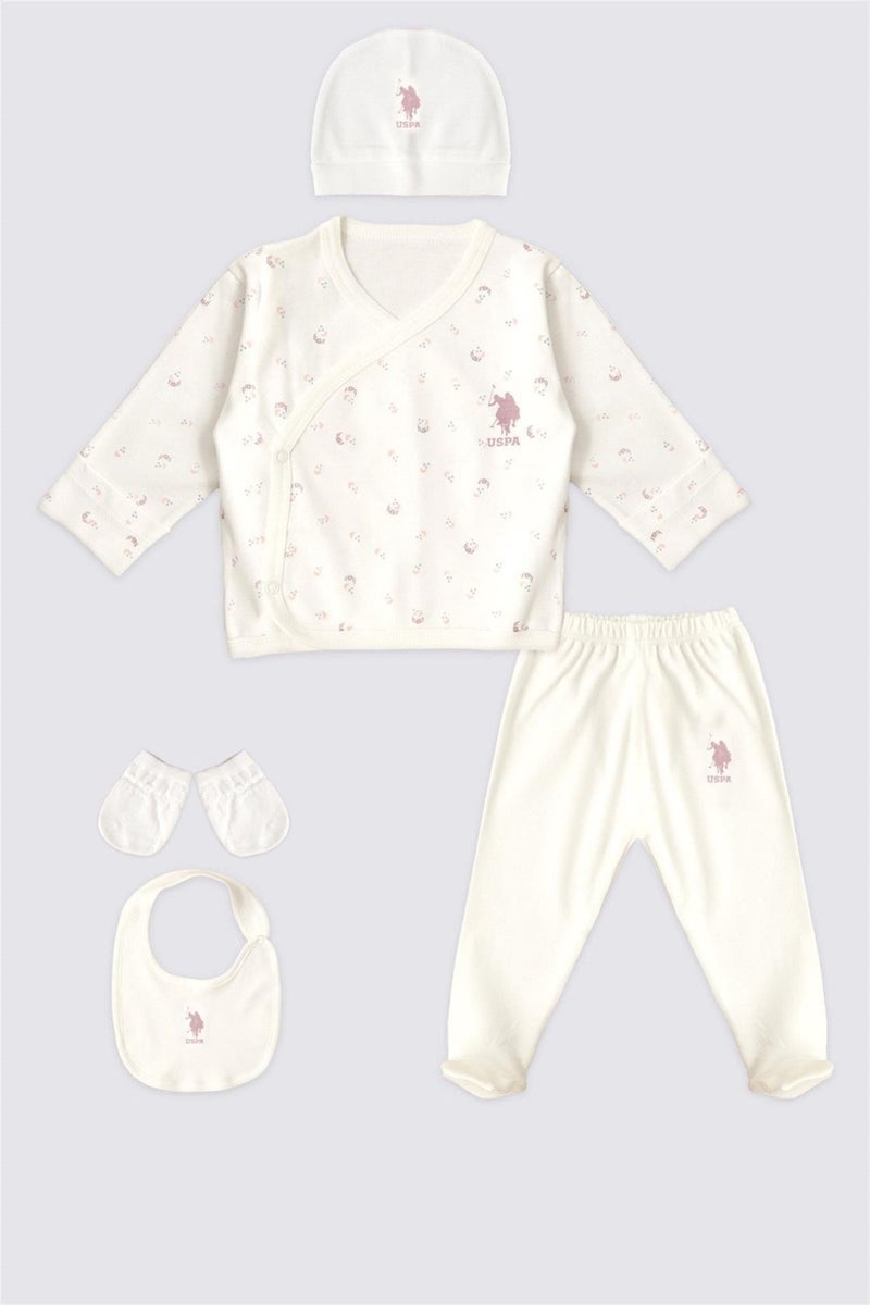 U.S. Polo Baby Girl 5-Piece Bodysuit Set 1939 Cream