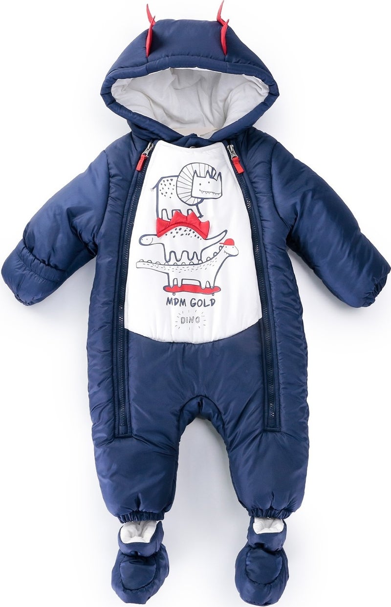 Podium Clothing Baby Cute Dragons Figured Winter Lining Cotton Hooded Cosmonaut-Astronaut Jumpsuit