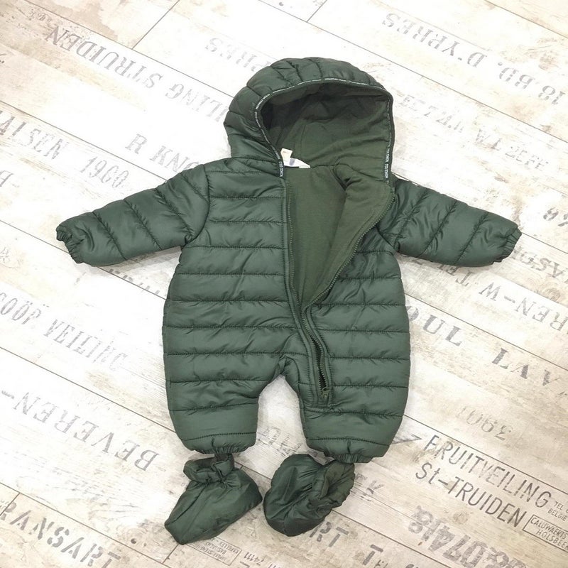 Podium Clothing Baby Khaki Green Winter Footed Hooded Cosmonaut Jumpsuit