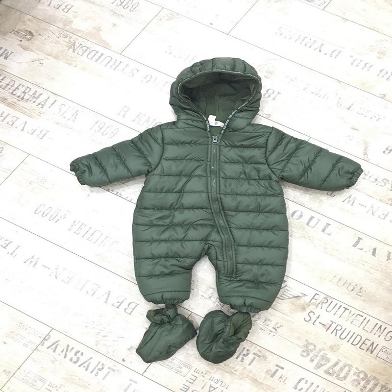 Podium Clothing Baby Khaki Green Winter Footed Hooded Cosmonaut Jumpsuit