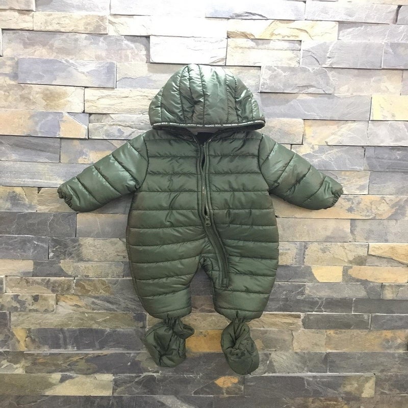 Podium Clothing Baby Khaki Green Winter Footed Hooded Cosmonaut Jumpsuit