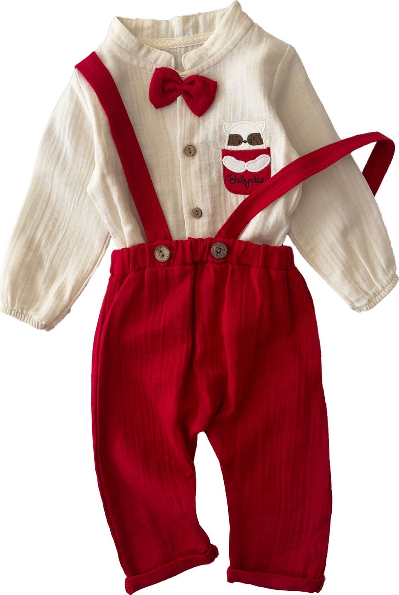 My Little Ones Bow Tie Muslin Baby Boy Romper Set - Red