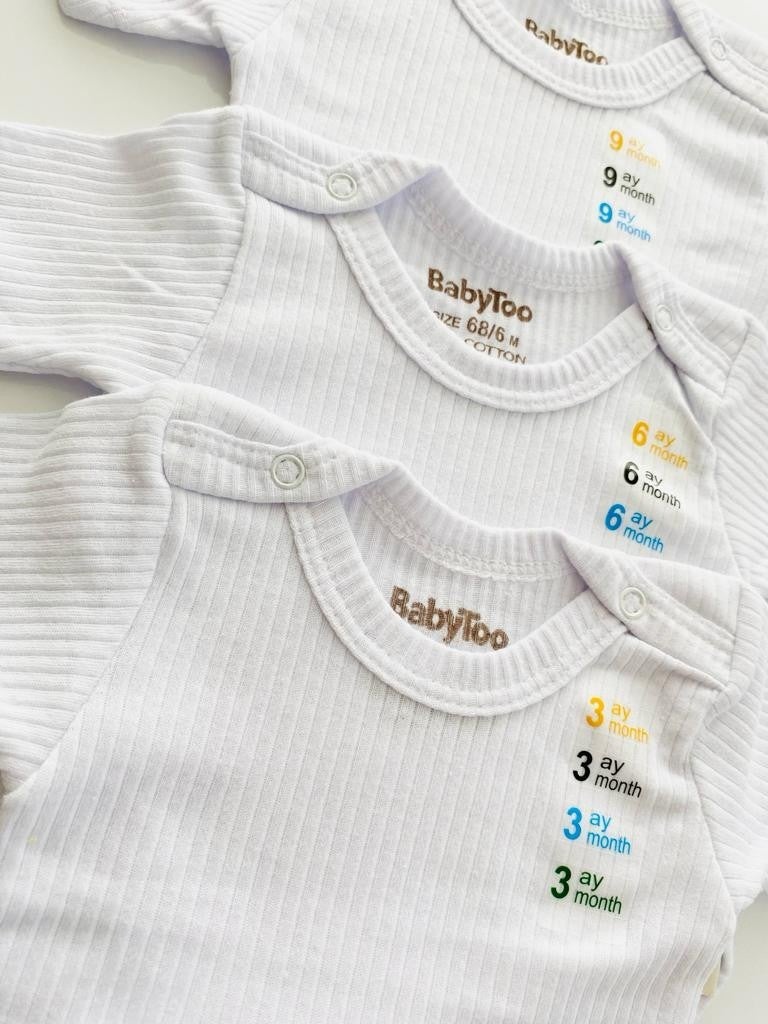 White Short Sleeve Baby Bodysuit with Snap Fastener Undershirt Ribbed Soft Texture Organic Set of 4