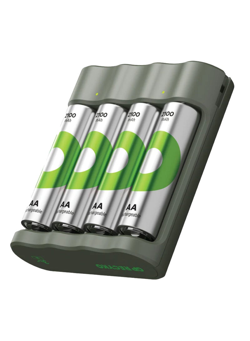 RECYKO USB Charger Model GP B441 Including 4 x Recyko AA 2100 mAh Battery and USB Docking Station,4 Ready to use batteries included