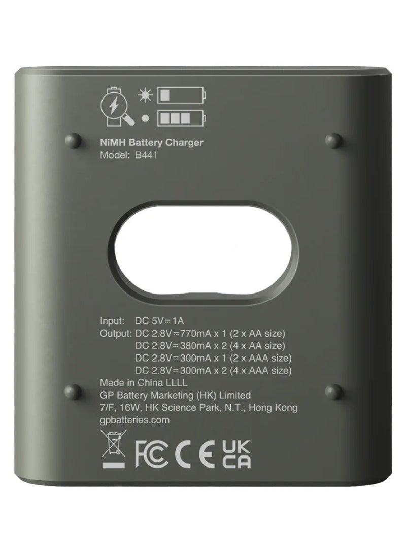 RECYKO USB Charger Model GP B441 Including 4 x Recyko AA 2100 mAh Battery and USB Docking Station,4 Ready to use batteries included