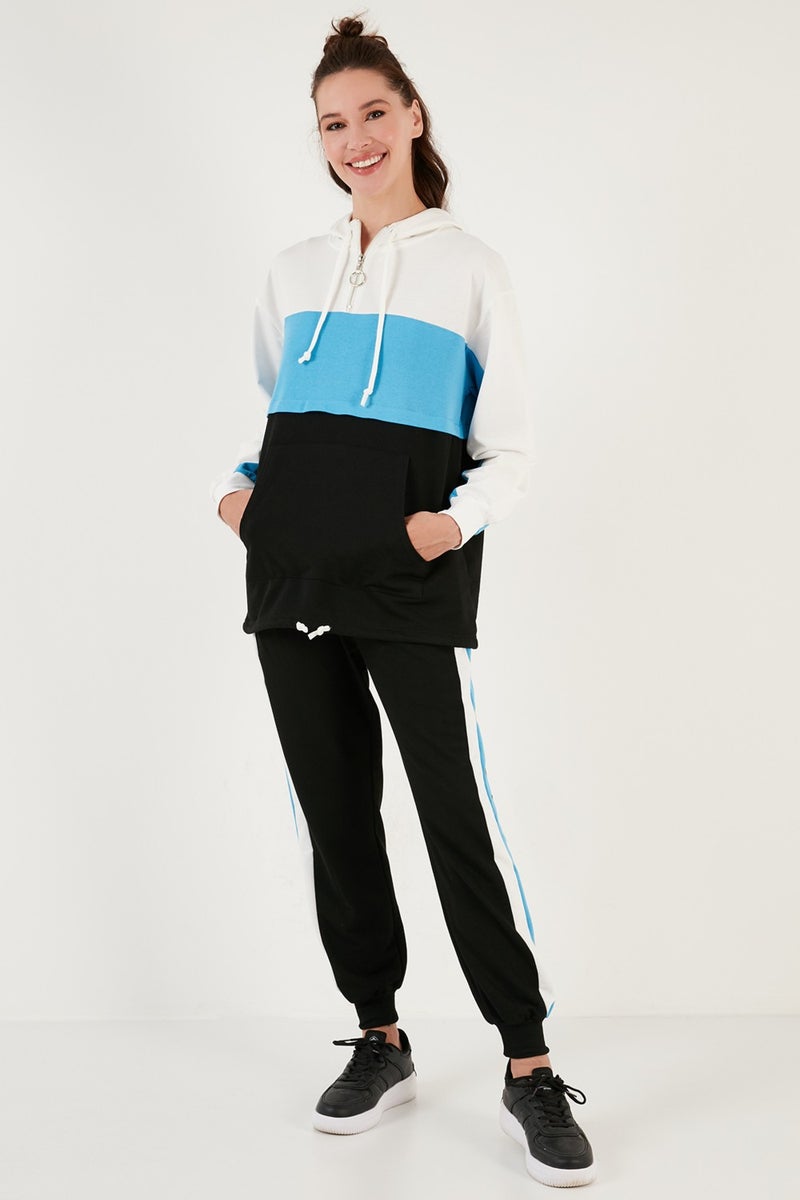 Color Block Hooded Sports Suit with Pockets Women's Set 5863835