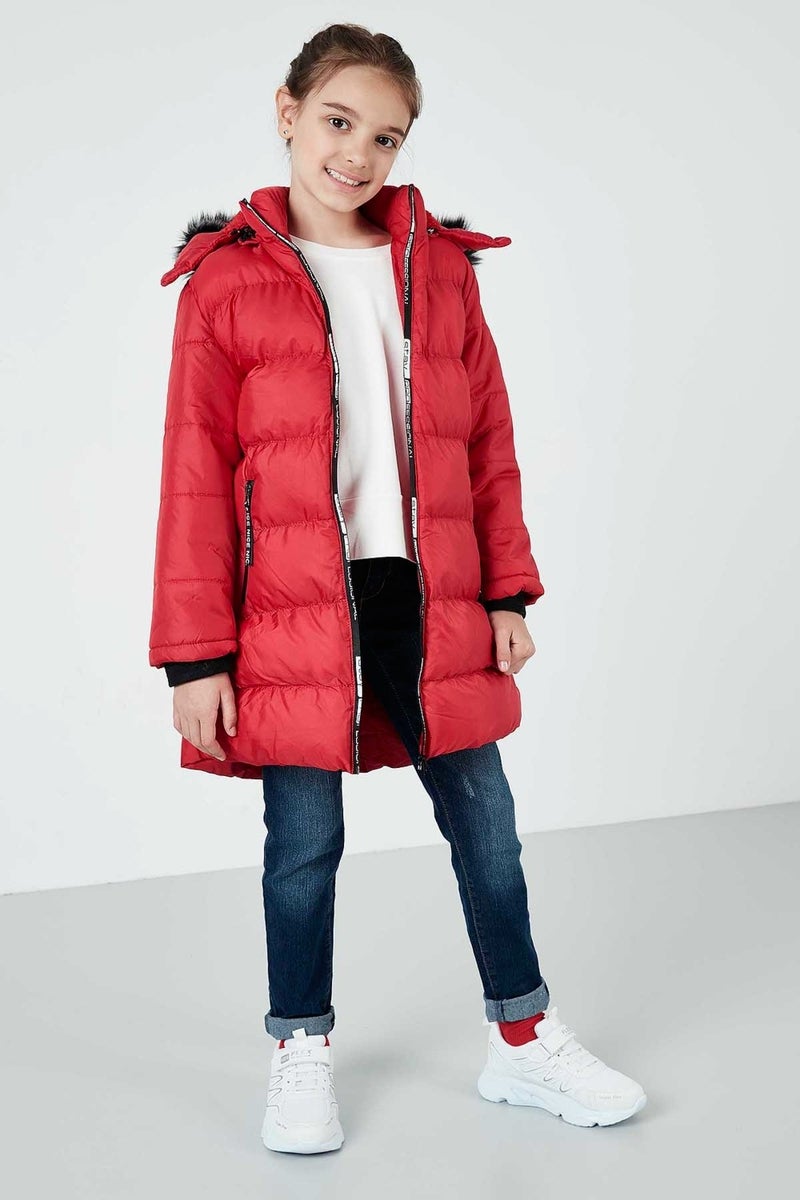 Fur Collar Plush Lined Removable Hooded Winter Coat Girls' Coat 57690200