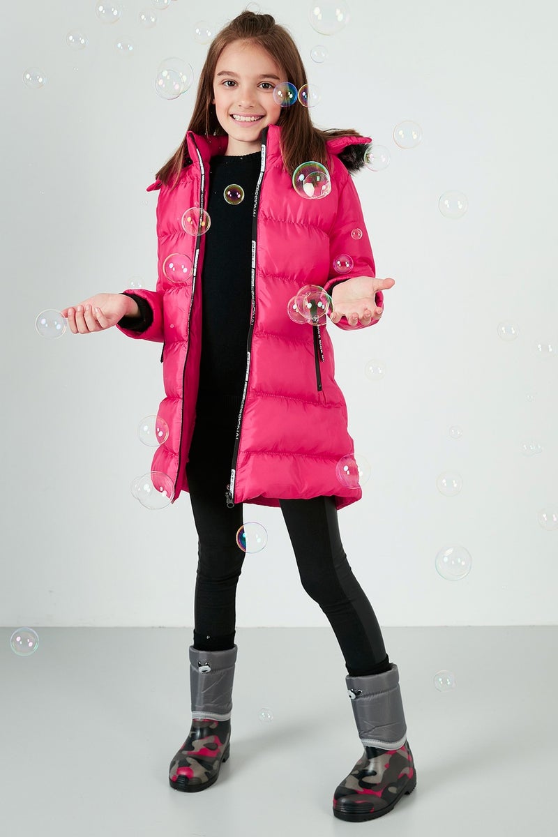 Fur Collar Plush Lined Removable Hooded Winter Coat Girls' Coat 57690200