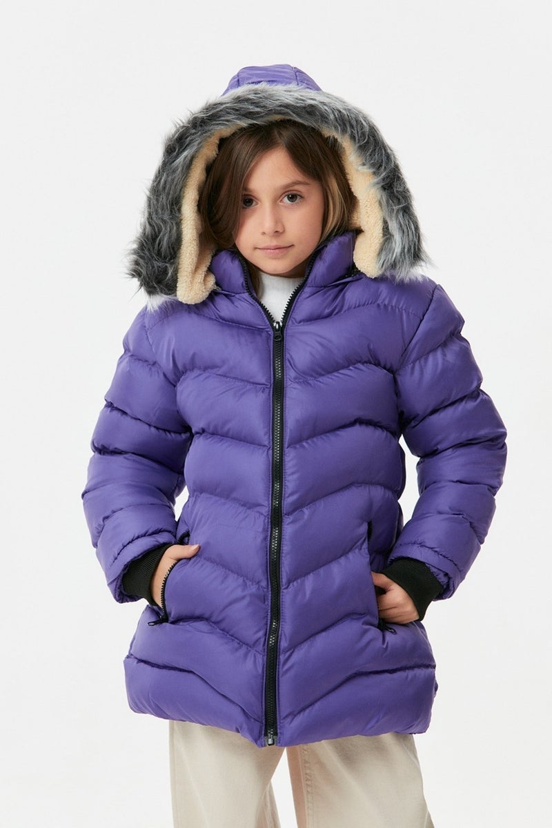 Girls' Puffer Coat with Zipper Pocket