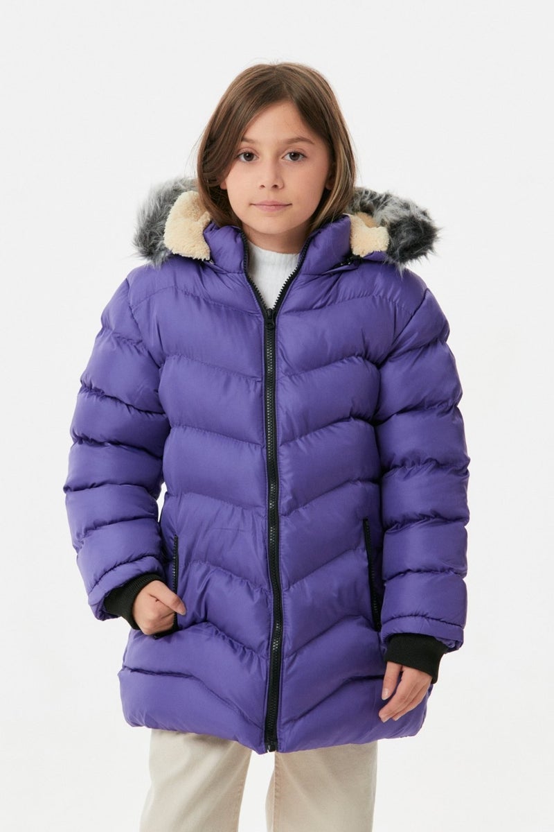 Girls' Puffer Coat with Zipper Pocket