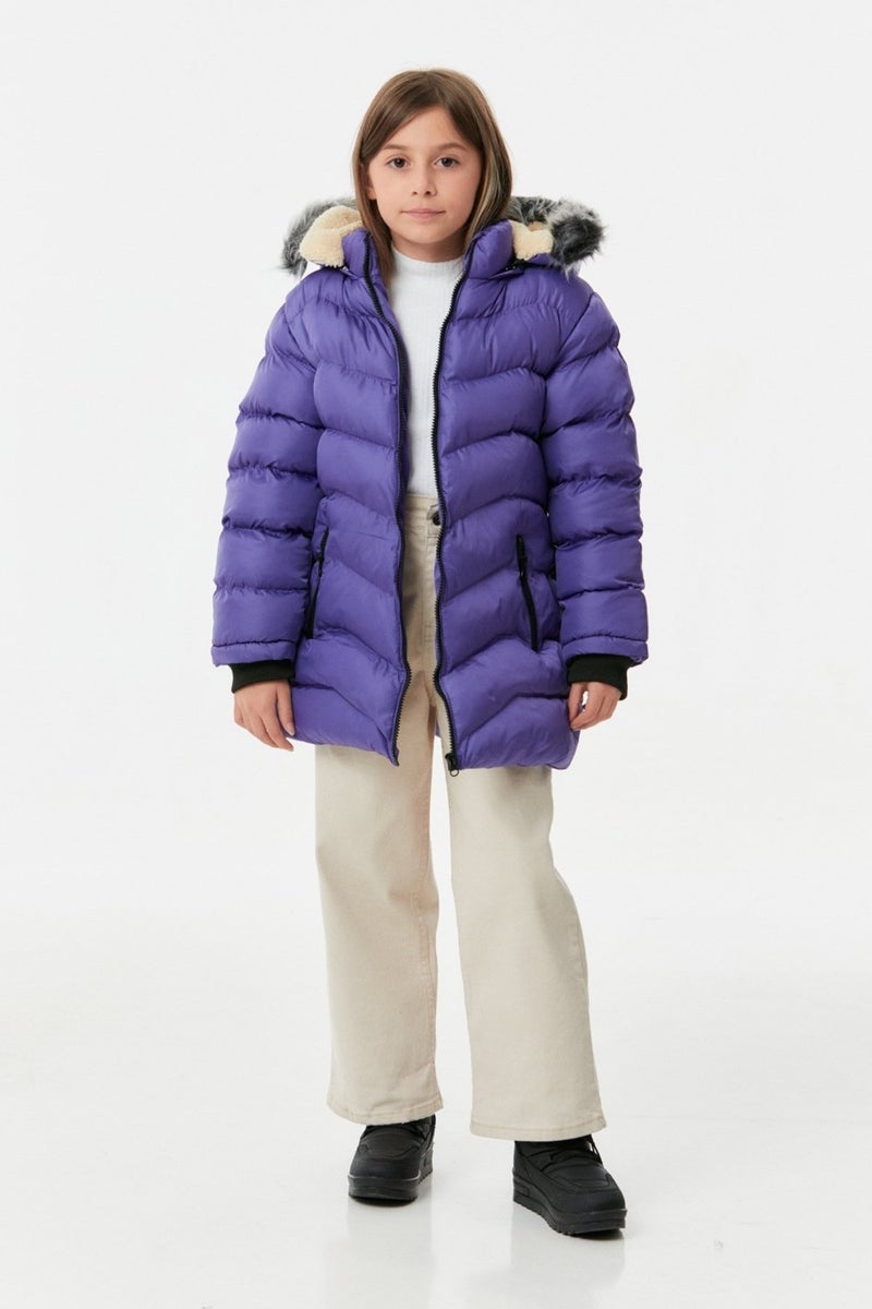 Girls' Puffer Coat with Zipper Pocket