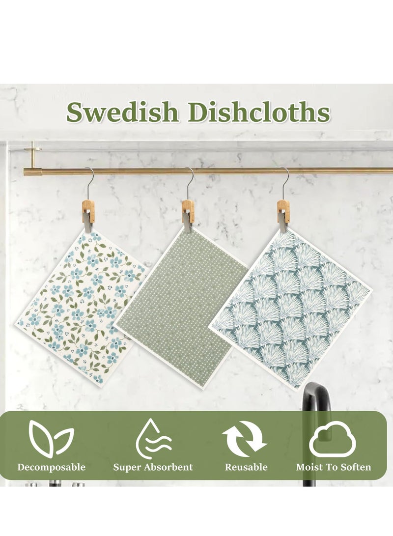 Swedish Dishcloths for Kitchen, 6 Pcs Reusable Absorbent Kitchen Dish Towels, Washable Soft Cellulose Sponge Cloths, 7.7 x 6.7 Inch, No Odor Kitchen Dish Rags