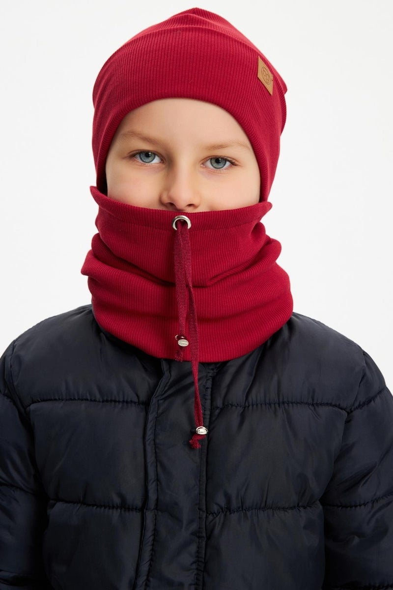 Claret Red Boy's Hat Beanie Neck Collar Set Cotton Camisole