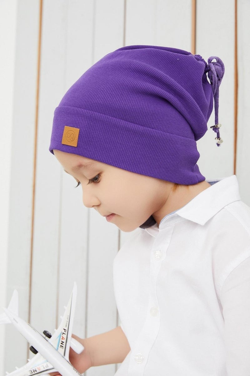 Purple Boy's Brown Rope Hat Beanie Neck Collar Set Cotton Camisole