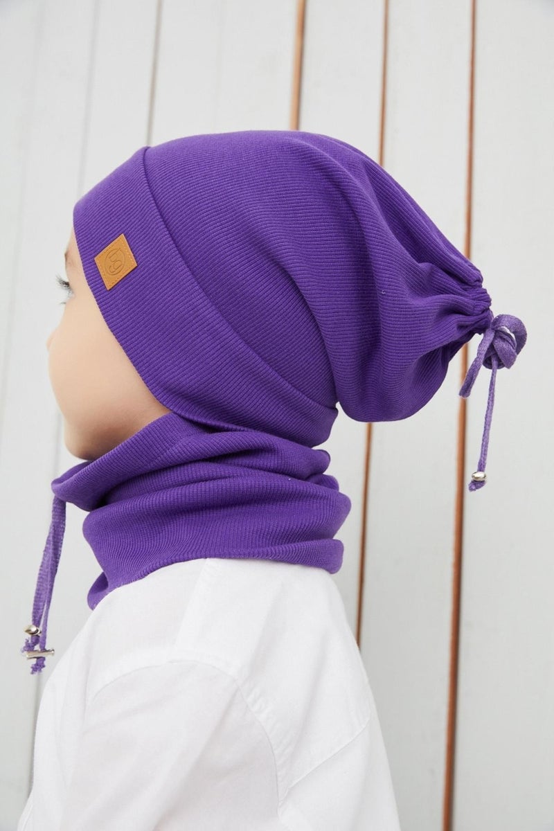 Purple Boy's Brown Rope Hat Beanie Neck Collar Set Cotton Camisole