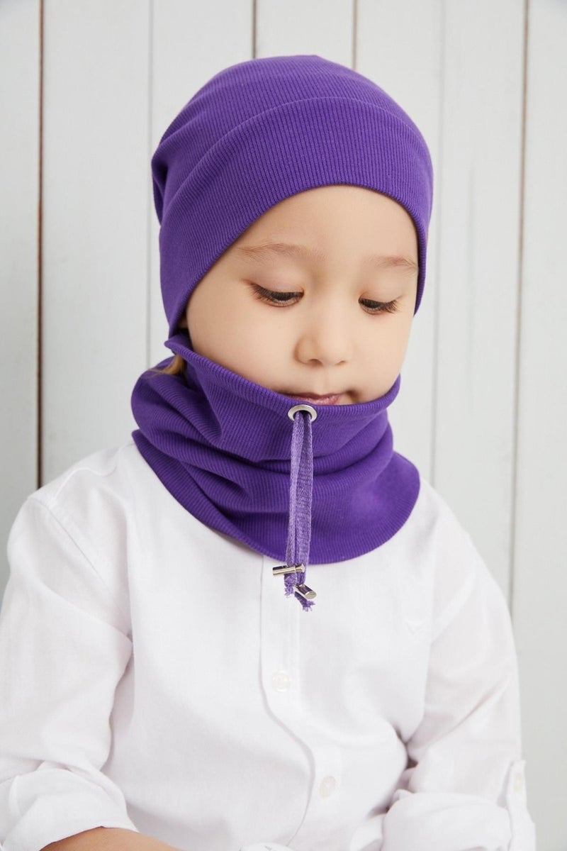 Purple Boy's Brown Rope Hat Beanie Neck Collar Set Cotton Camisole