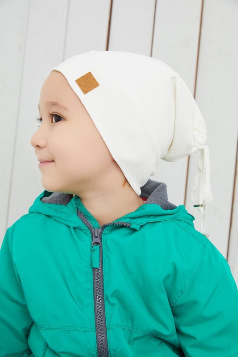 White Boy's Rope Hat Beanie Neck Collar Set Cotton Camisole