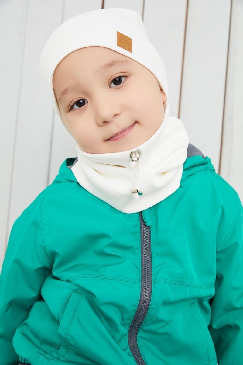 White Boy's Rope Hat Beanie Neck Collar Set Cotton Camisole