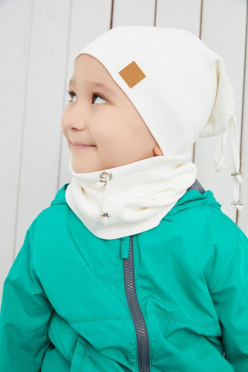 White Boy's Rope Hat Beanie Neck Collar Set Cotton Camisole