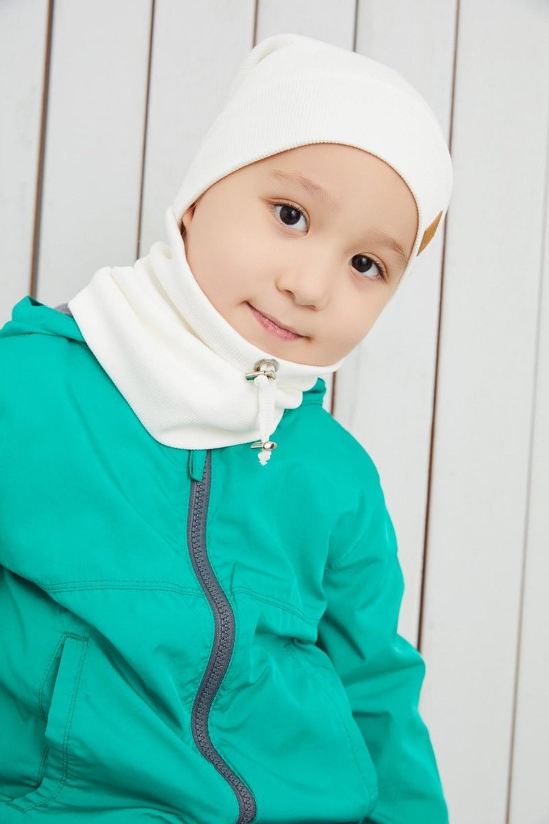 White Boy's Rope Hat Beanie Neck Collar Set Cotton Camisole