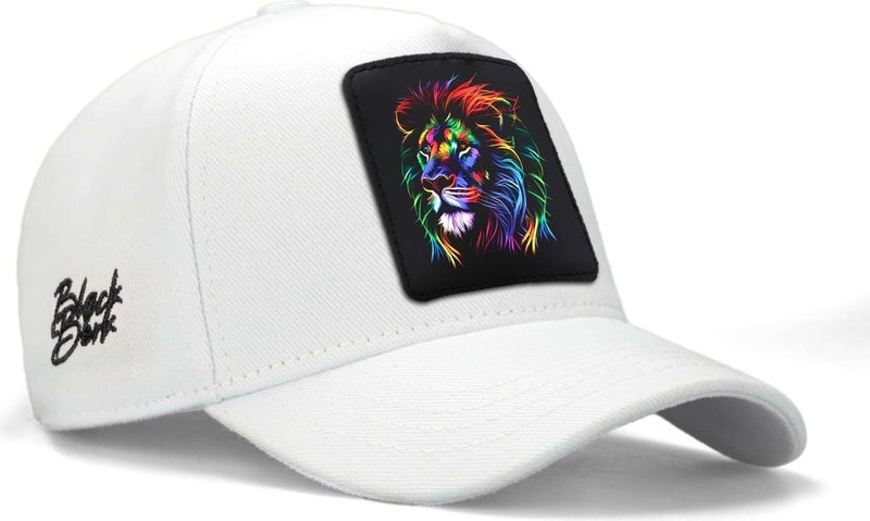 BlackBörk V1 Kids Baseball Colored Lion - White Children's Hat (Cap) with 15 Code Logo