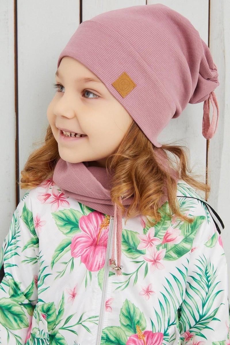 Girl's Melange Rope Hat Beanie Neck Collar Set Cotton Camisole