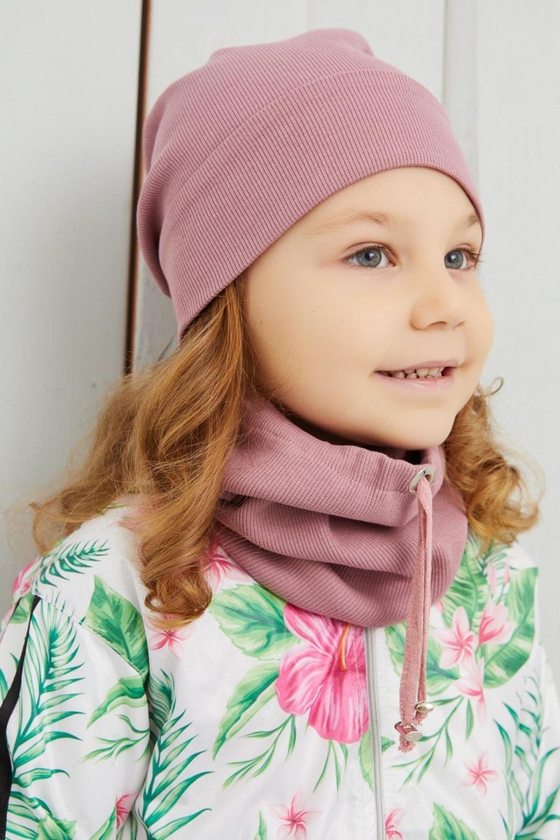 Girl's Melange Rope Hat Beanie Neck Collar Set Cotton Camisole