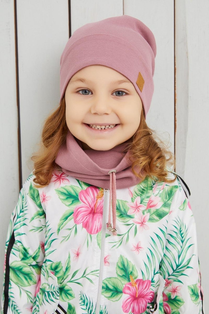 Girl's Melange Rope Hat Beanie Neck Collar Set Cotton Camisole