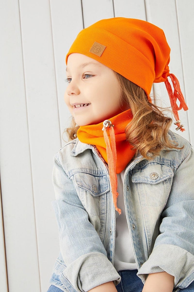 Girl's Orange String Hat Beanie Neck Collar Set Cotton Camisole