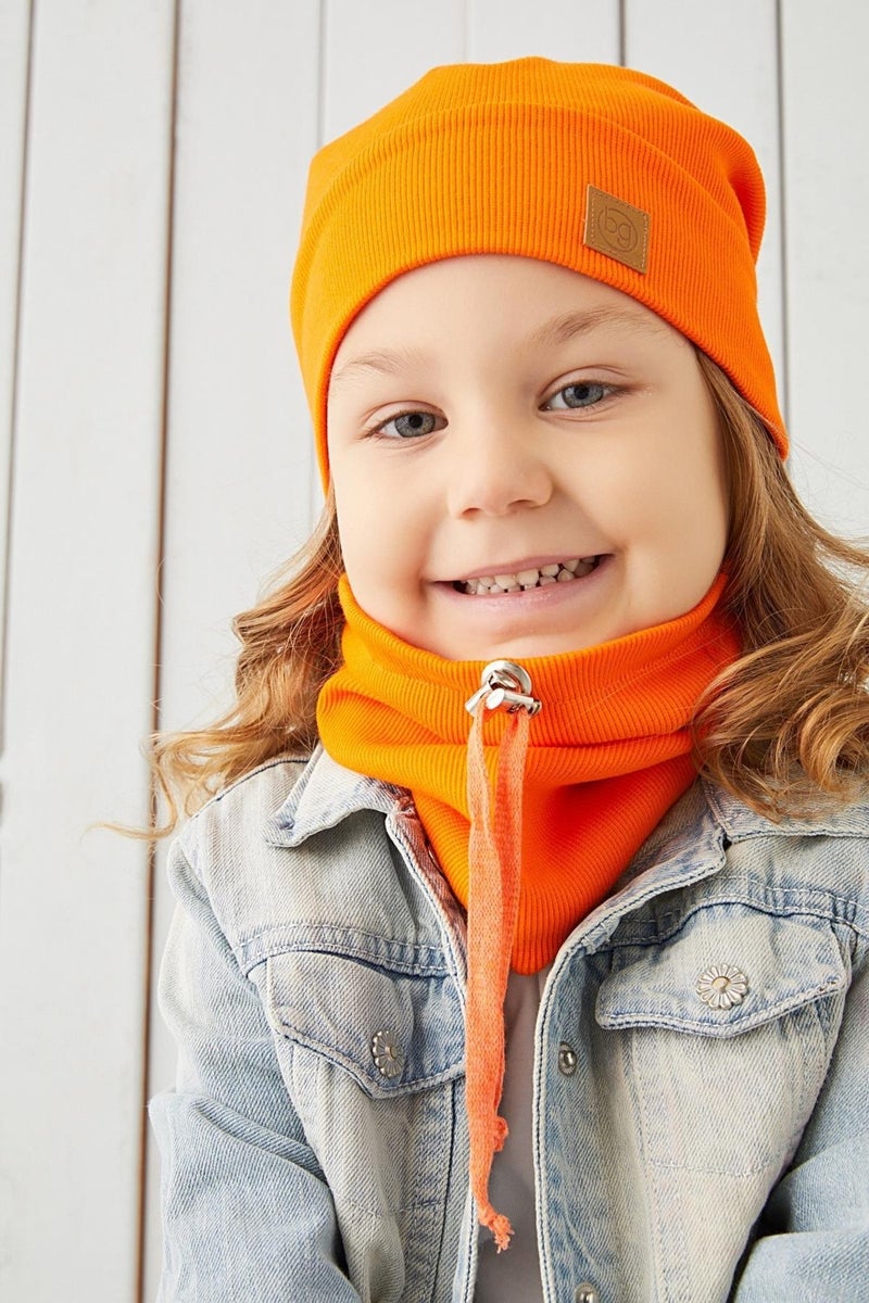 Girl's Orange String Hat Beanie Neck Collar Set Cotton Camisole