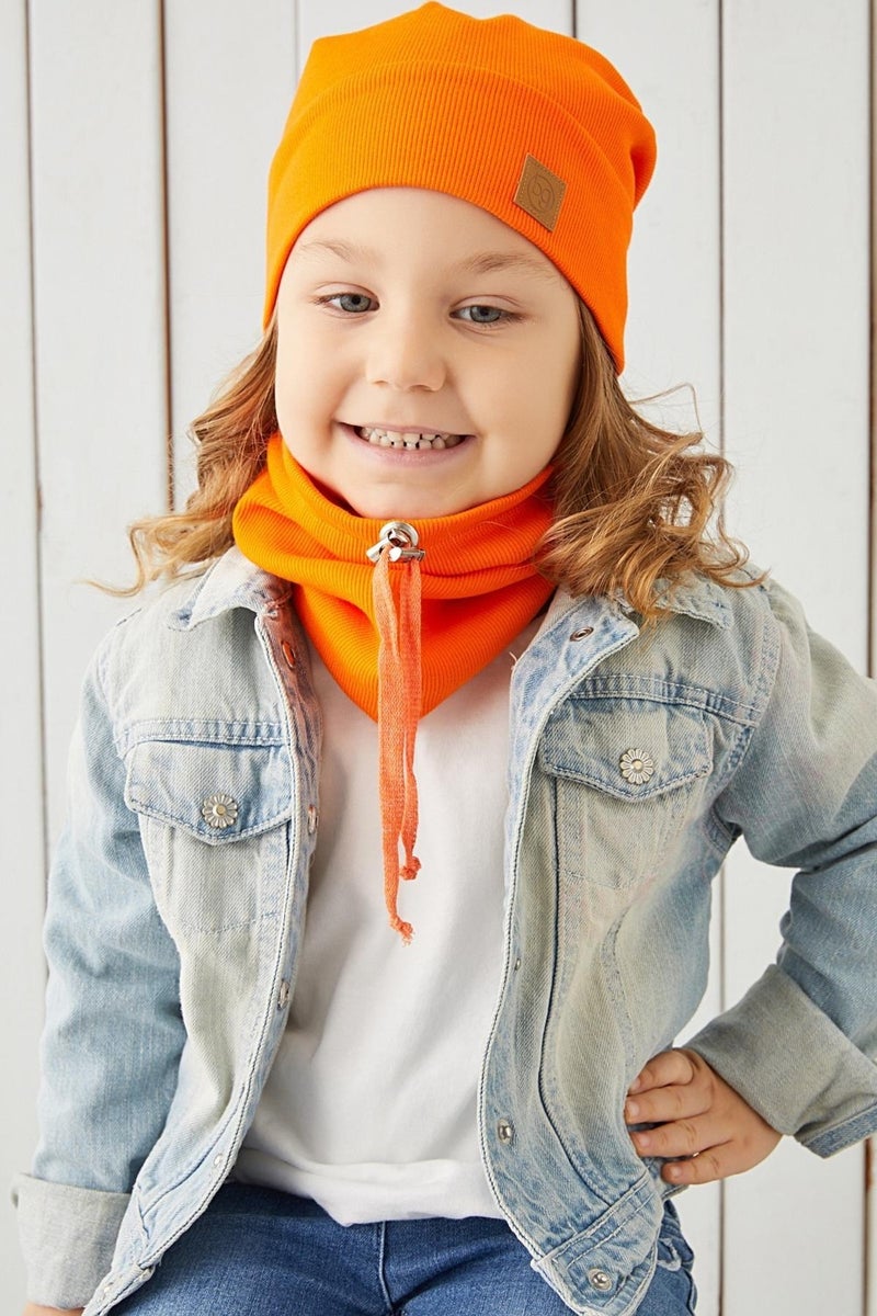 Girl's Orange String Hat Beanie Neck Collar Set Cotton Camisole