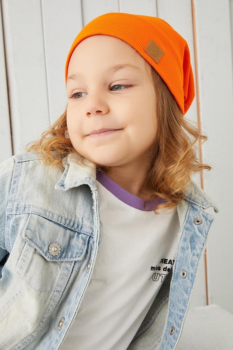 Girl's Orange String Hat Beanie Neck Collar Set Cotton Camisole