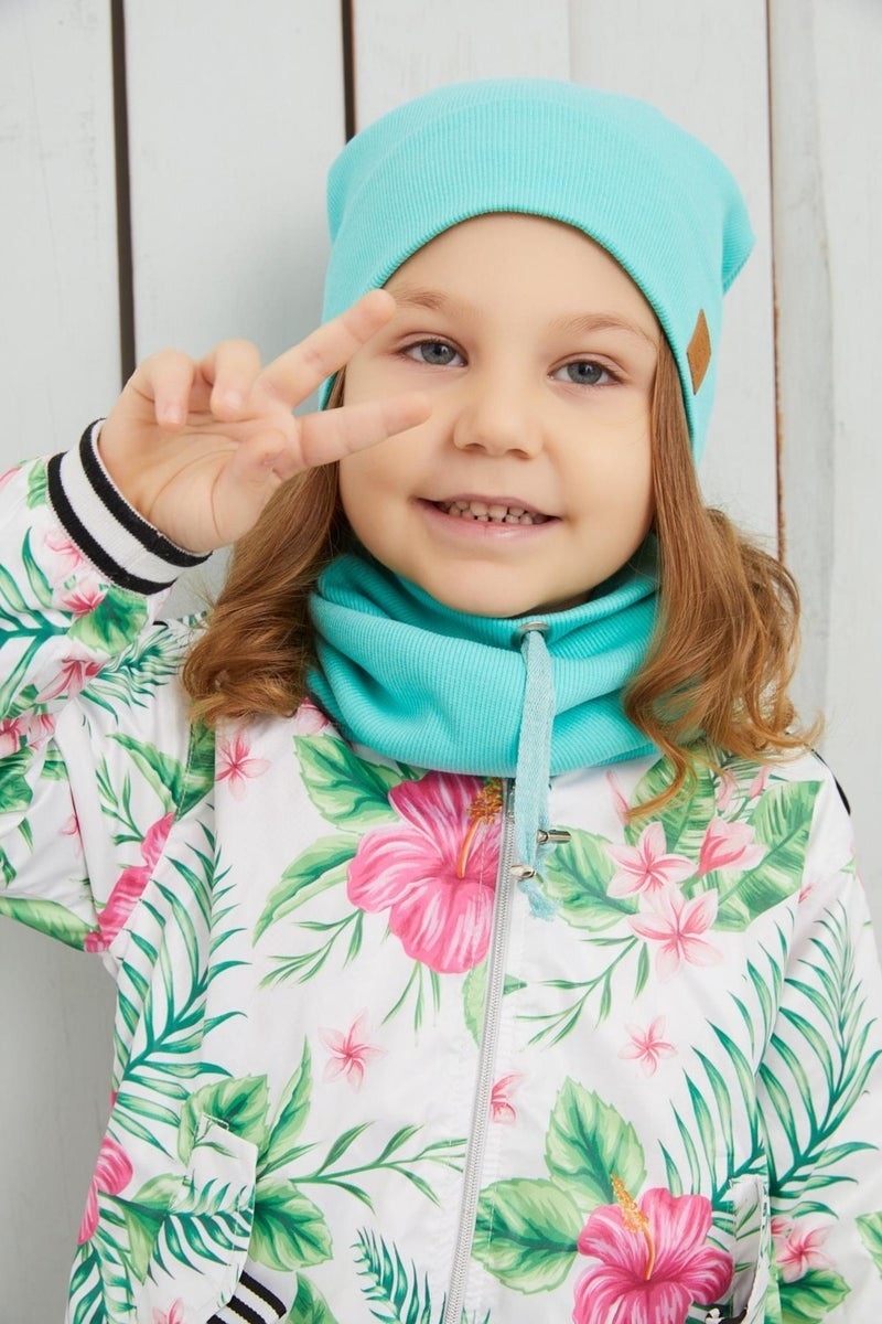 Girl's Ocean Blue String Hat Beanie Neck Collar Set Cotton Camisole