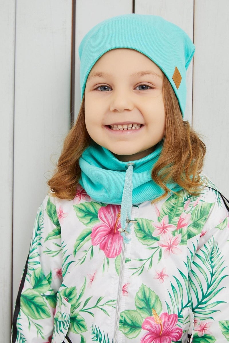 Girl's Ocean Blue String Hat Beanie Neck Collar Set Cotton Camisole