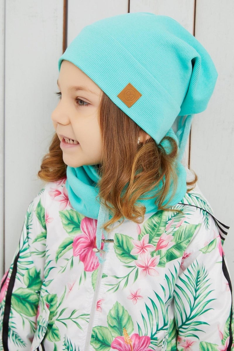 Girl's Ocean Blue String Hat Beanie Neck Collar Set Cotton Camisole