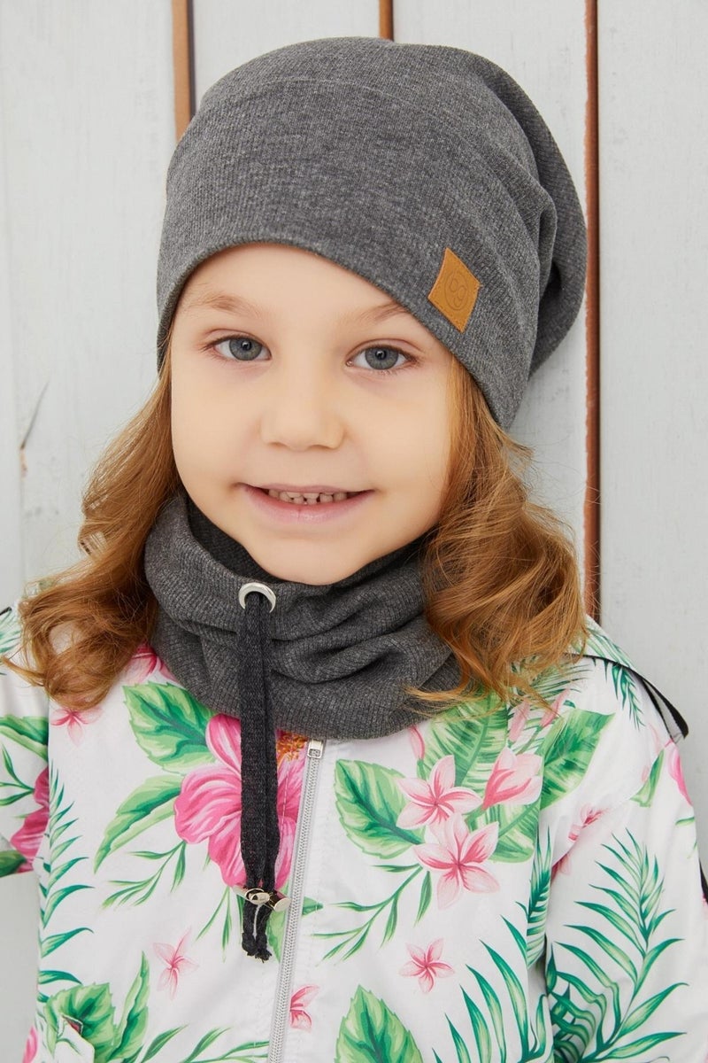 Girl's Smoked String Hat Beanie Neck Collar Set Cotton Camisole