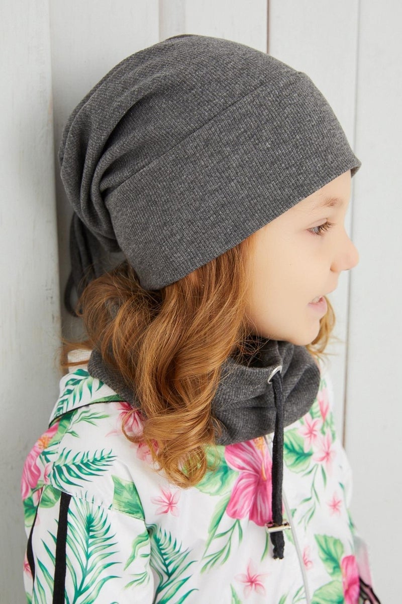 Girl's Smoked String Hat Beanie Neck Collar Set Cotton Camisole
