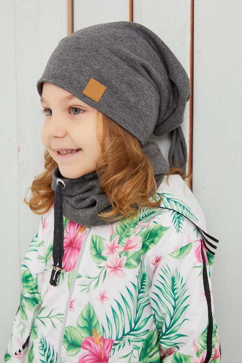Girl's Smoked String Hat Beanie Neck Collar Set Cotton Camisole