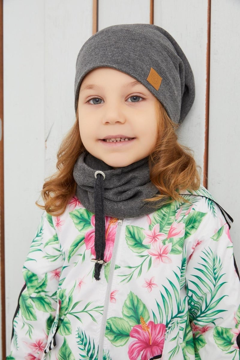 Girl's Smoked String Hat Beanie Neck Collar Set Cotton Camisole