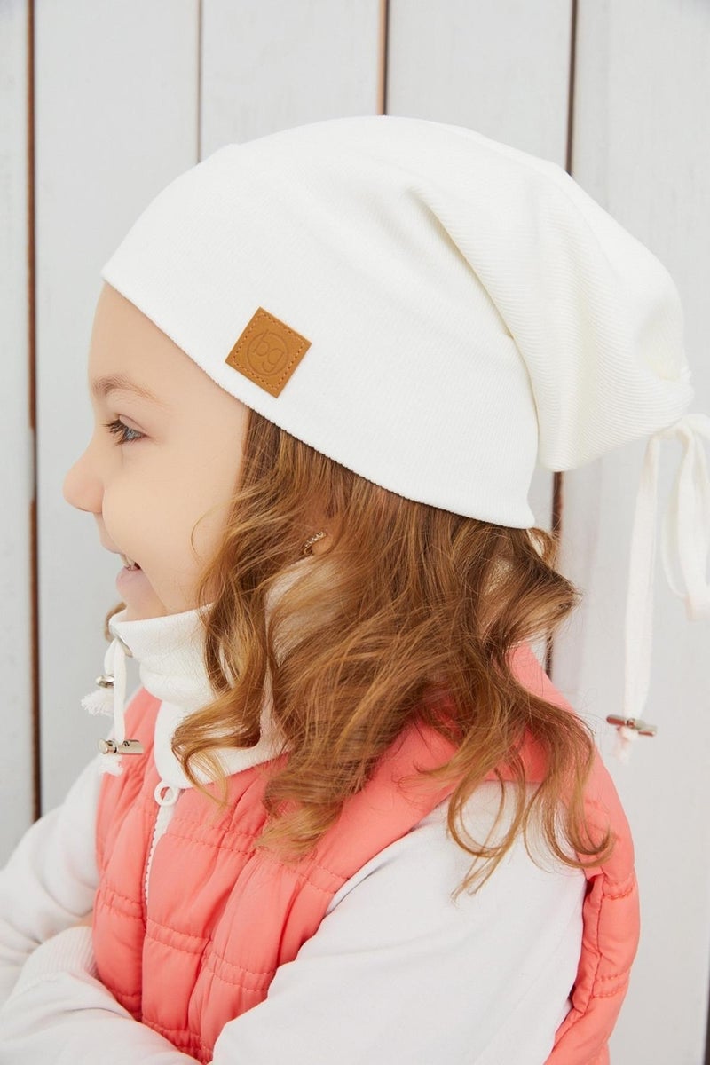 Girl's White Rope Hat Beanie Neck Collar Set Cotton Camisole