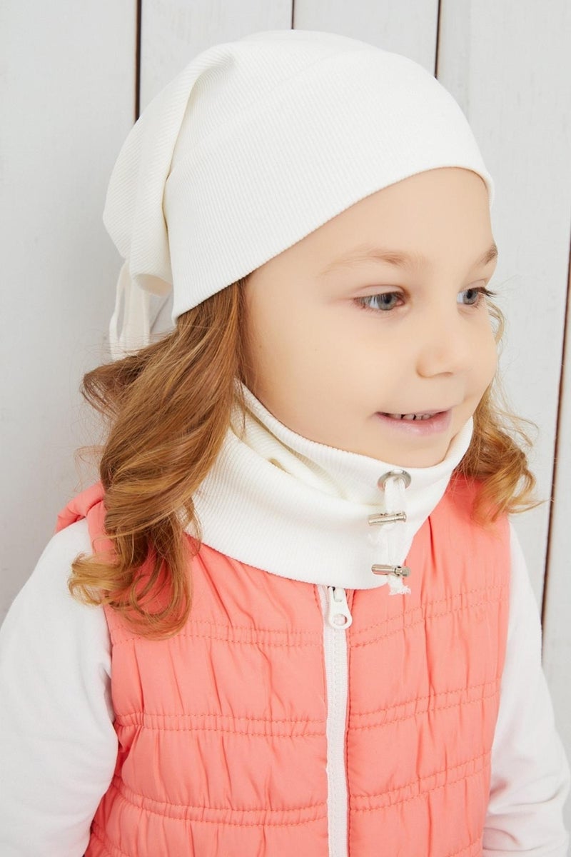 Girl's White Rope Hat Beanie Neck Collar Set Cotton Camisole